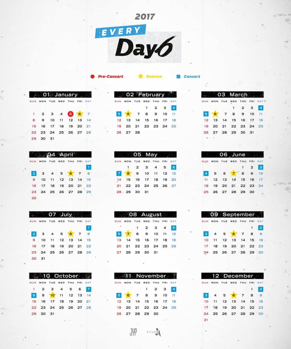 Day6 Every Day6 2017 schedule calendar
