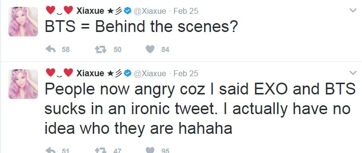 Xiaxue calls Monsta X BTS Exo derogatory terms